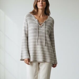 Old Navy striped tan white coastal Grandma knit flare sleeve
Nautical old money